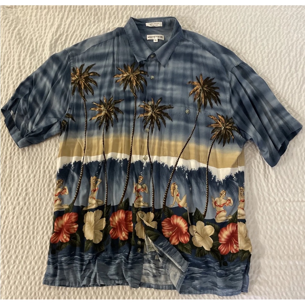 Pierre Cardin Vintage Pin Up Girl Print Rayon Vacation Shirt Size XL What?!?!